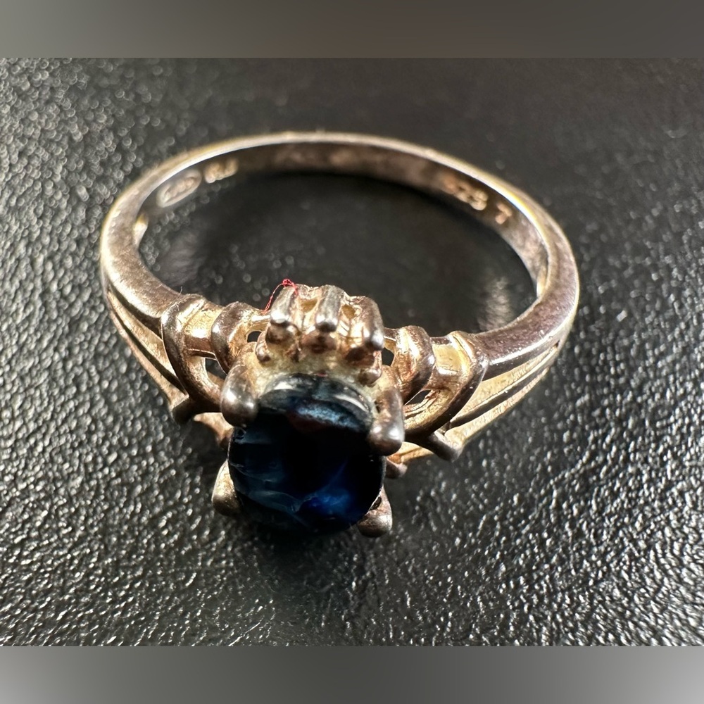 925 sterling silver vintage avon rj blue sapphire size 7 ring